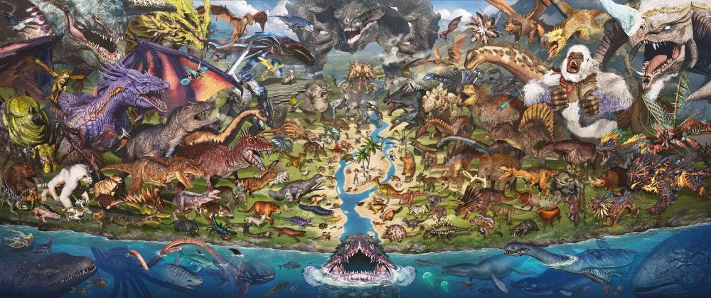 Arte comemorativa dos 8 anos de lançamento de ARK Survival Evolved - Studio Wildcard