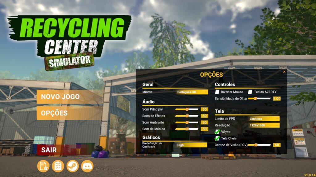 Recycling Center Simulator - Interface da tela inicial