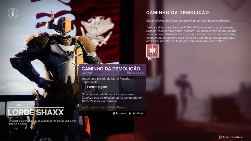 Jornada "Caminho da Demolição" - Shaxx (Torre)